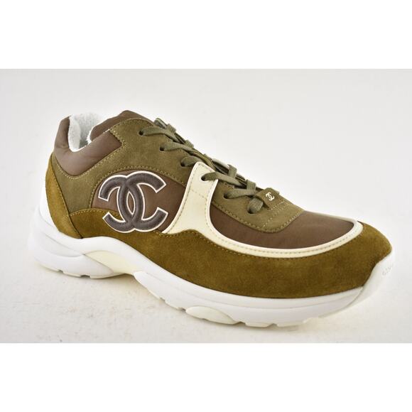 Chanel 20C Mens Brown Green White CC Logo Low Top Runner Trainer Sneaker 44 11 - Picture 5 of 12